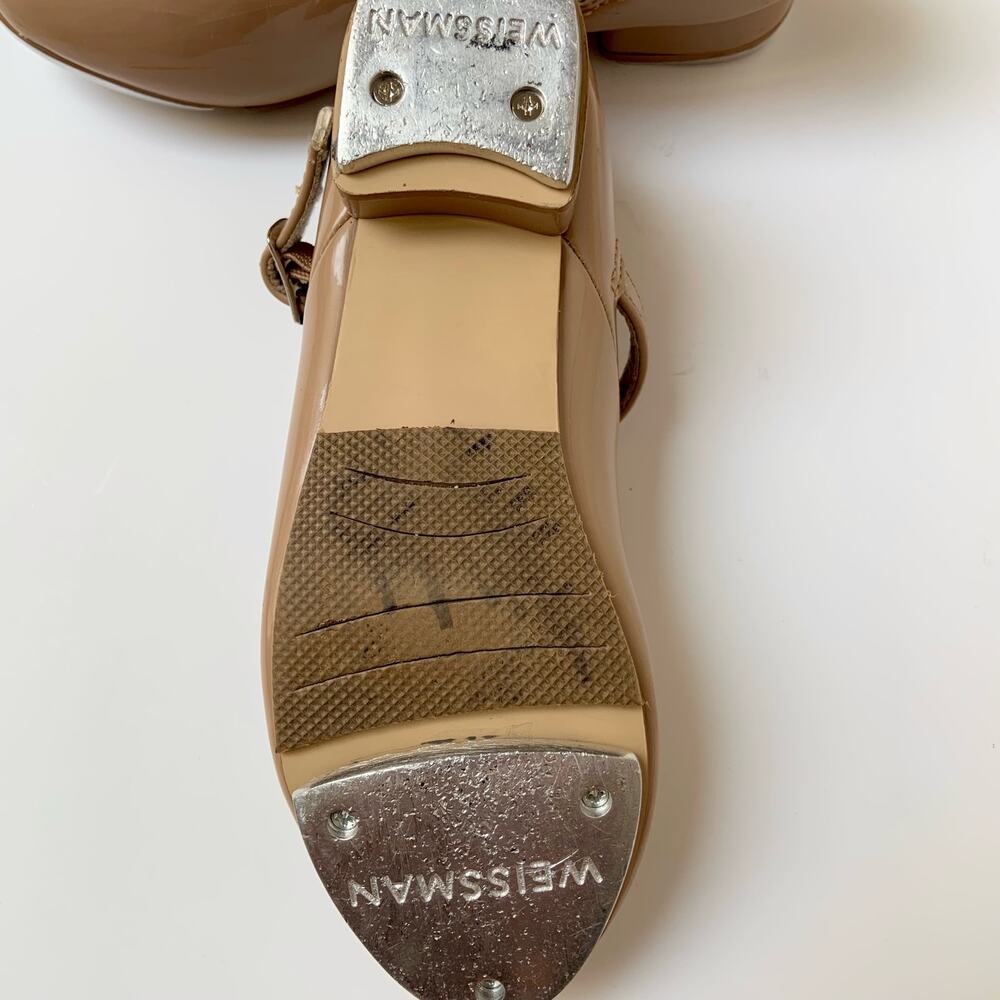 Weissman Patent Mary Jane Tap Dance Shoes Tan Caramel Girl's Size 1.5A M - Picture 4 of 9